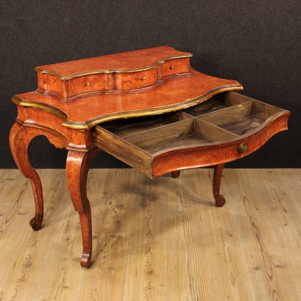 20th Century Spanish Lacquered and Gilded Writing Desk 3
