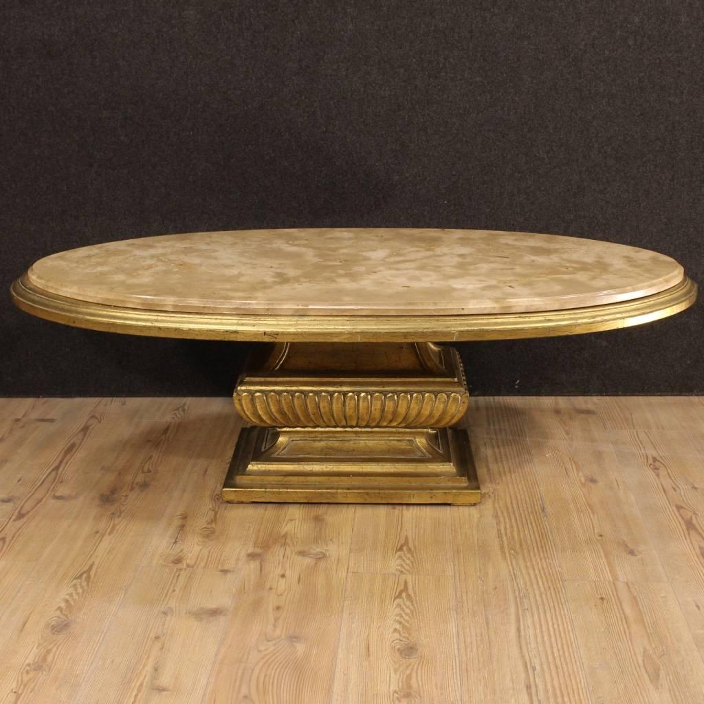 Gilt 20th Century Italian Golden Coffee Table with Marble Top