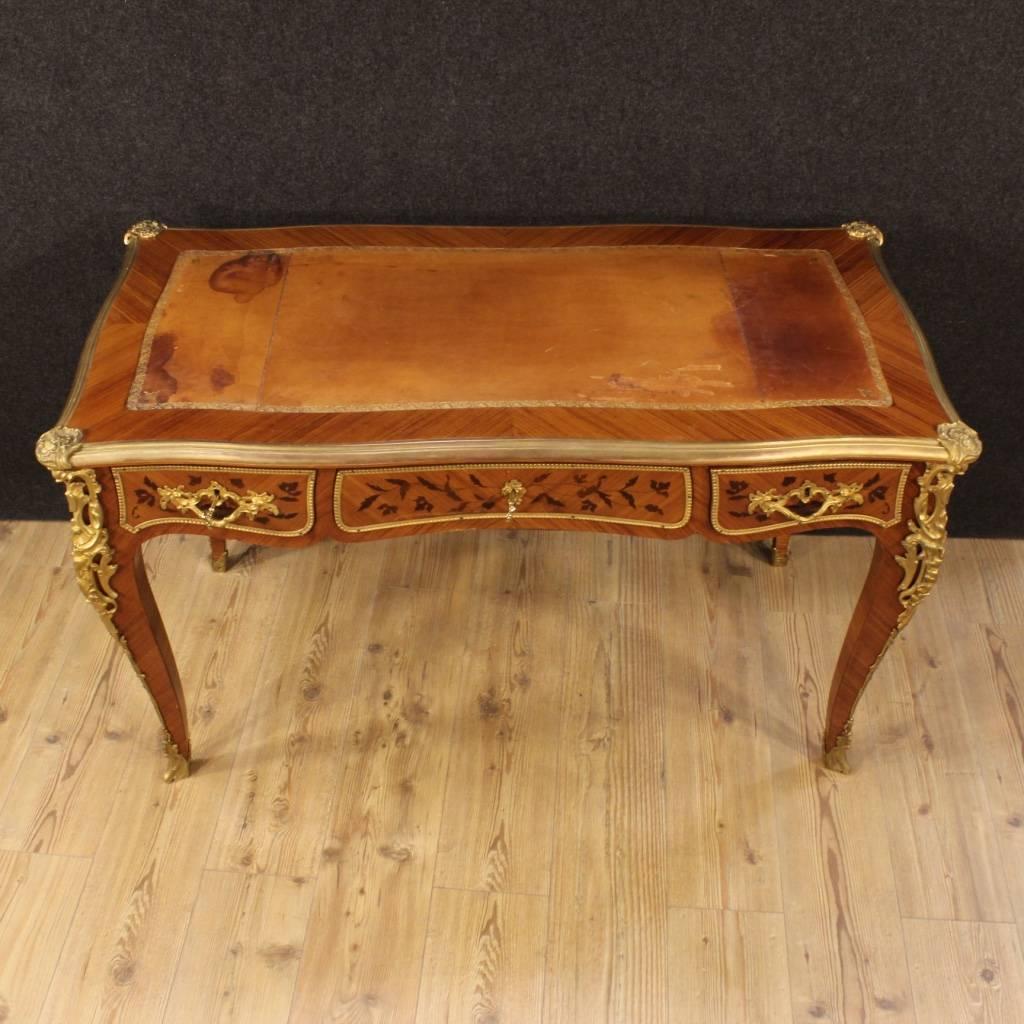 Gilt 20th Century French Inlaid Writing Desk in Rosewood