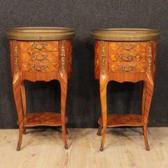 20th Century Pair of French Inlaid Bedside Tables