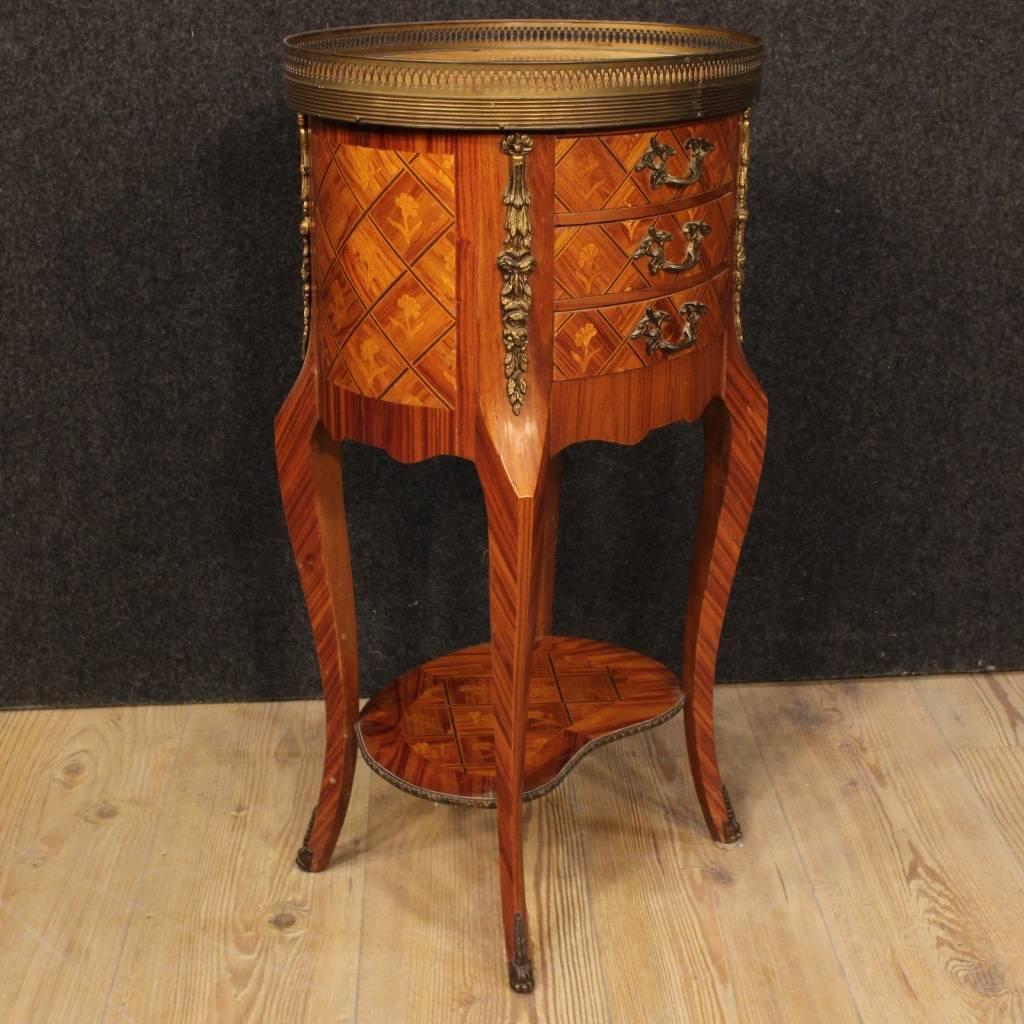 Brass 20th Century Pair of French Inlaid Bedside Tables