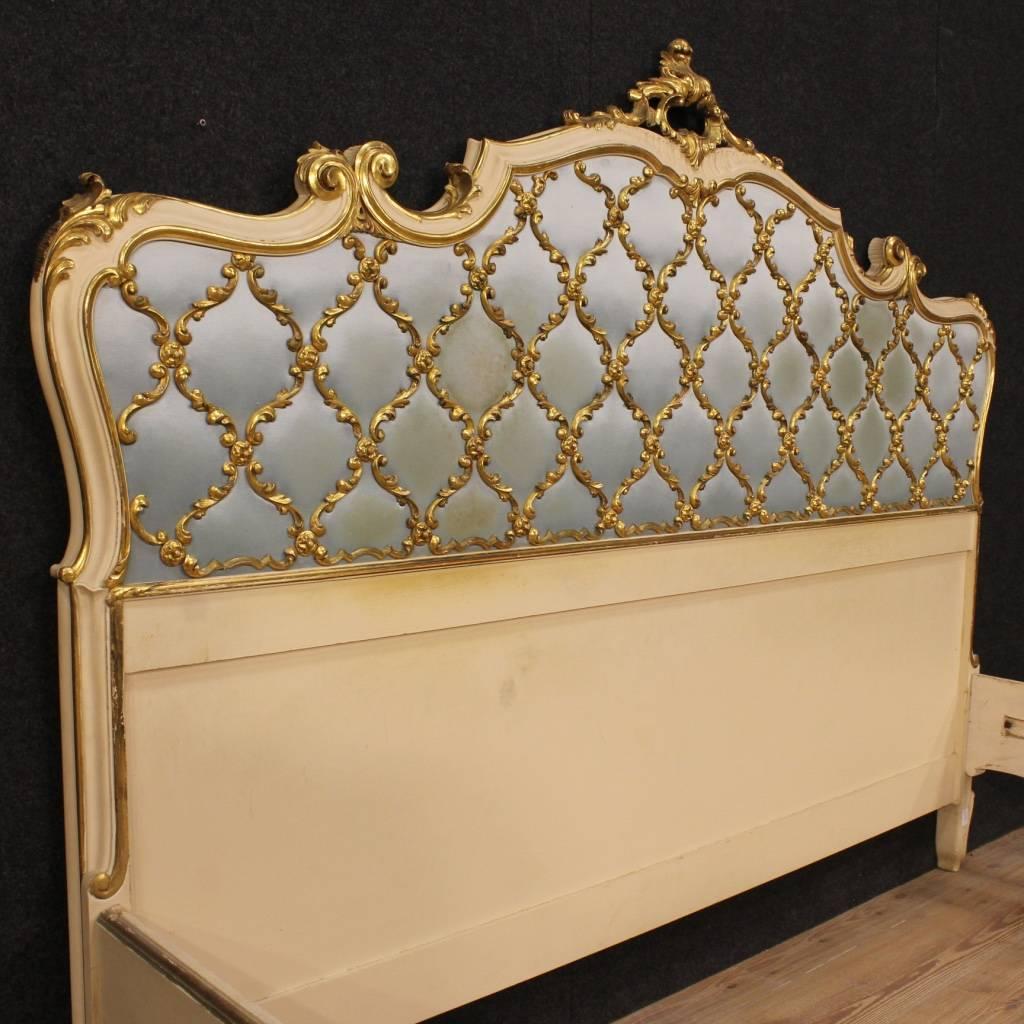 20th Century Italian Lacquered and Gilt Double Bed In Fair Condition In Vicoforte, Piedmont