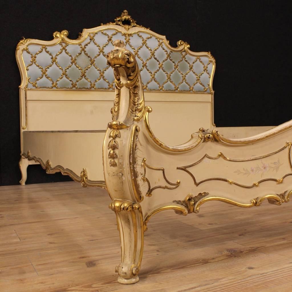 20th Century Italian Lacquered and Gilt Double Bed 2