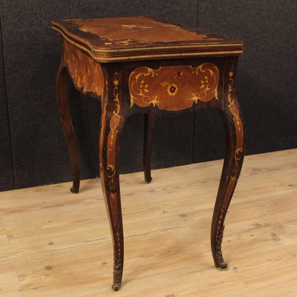 Inlay Italian Inlaid Game Table With Bronzes From 20th Century