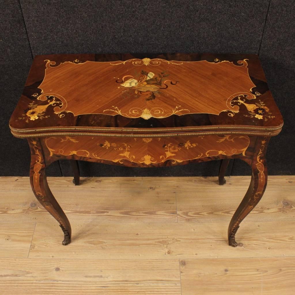 Italian Inlaid Game Table With Bronzes From 20th Century In Good Condition In Vicoforte, Piedmont