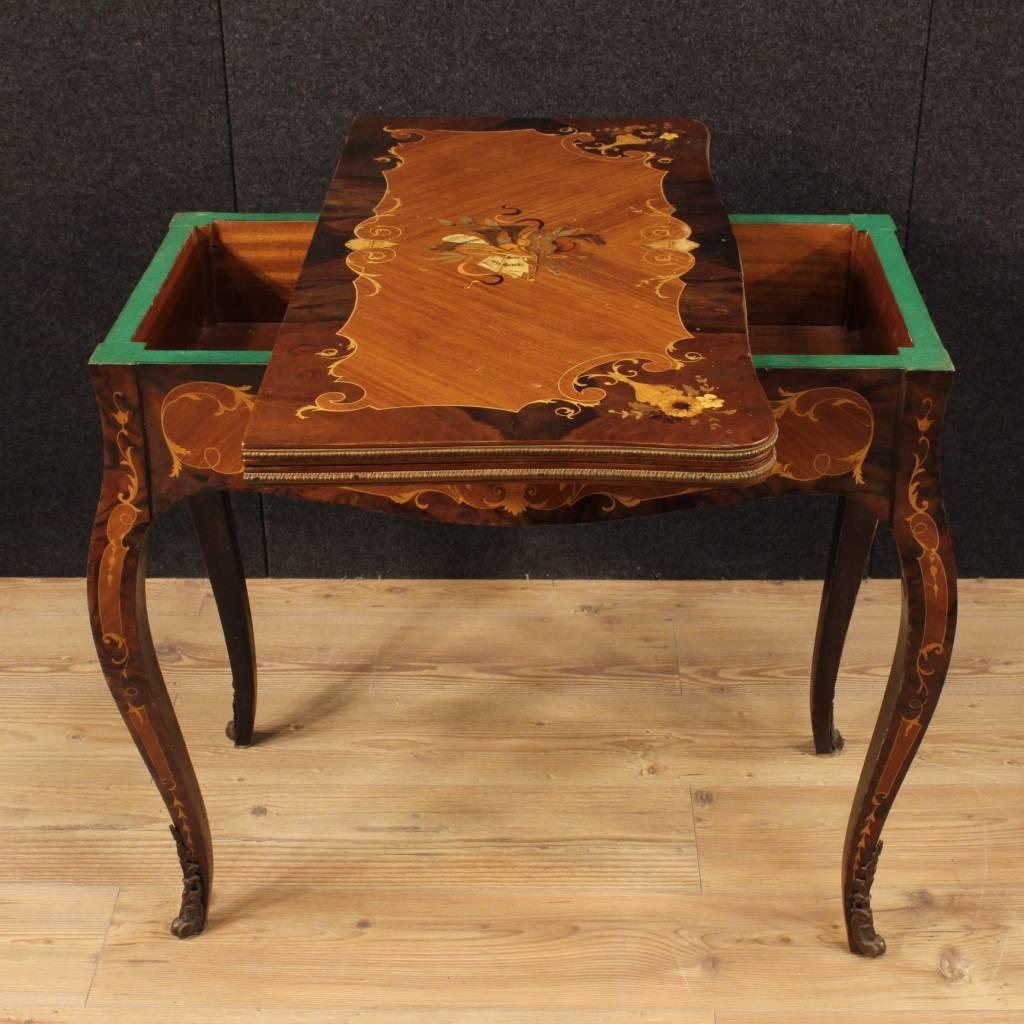 Wood Italian Inlaid Game Table With Bronzes From 20th Century