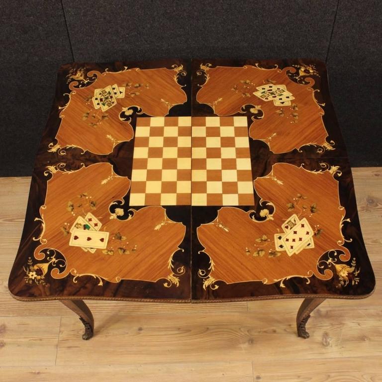 Italian Inlaid Game Table With Bronzes From 20th Century For Sale at