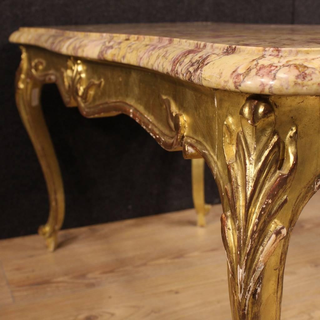 20th Century French Gilt Coffee Table with Marble Top 1