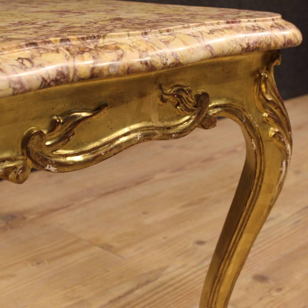 20th Century French Gilt Coffee Table with Marble Top 2