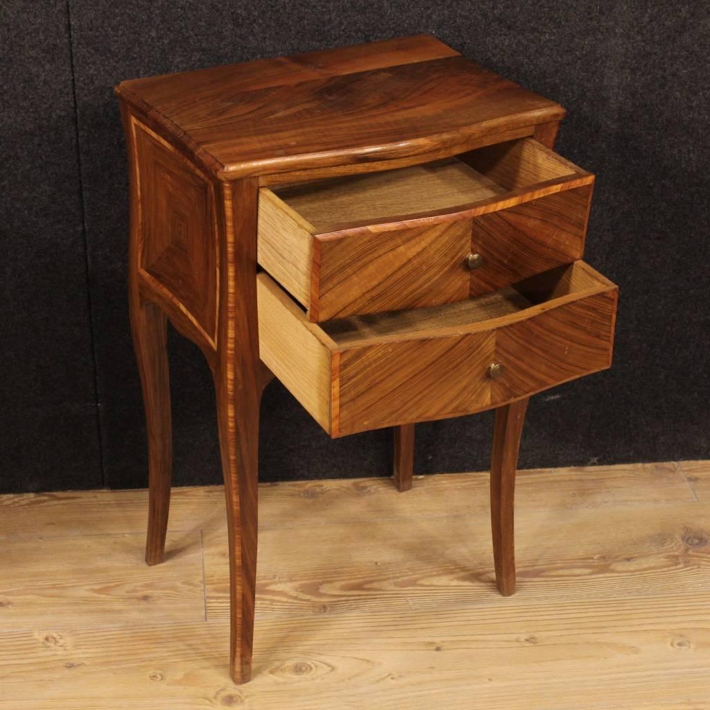 Walnut 20th Century Pair of French Inlaid Bedside Table 