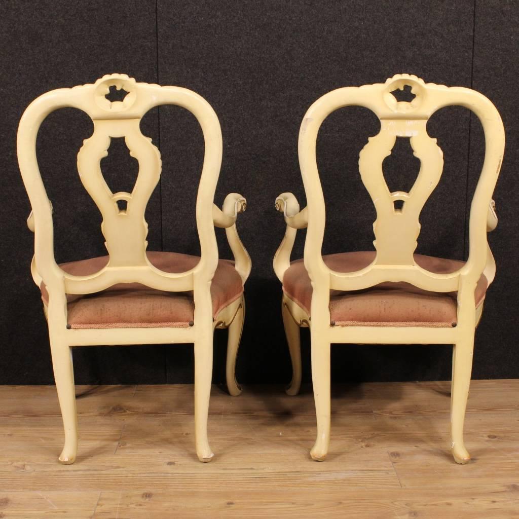 20th Century Pair of Venetian Lacquered Armchairs 1