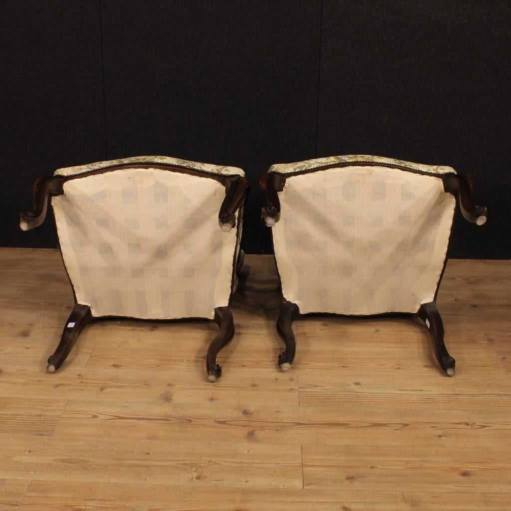 20th Century Pair of Italian Armchairs in Fabric 7