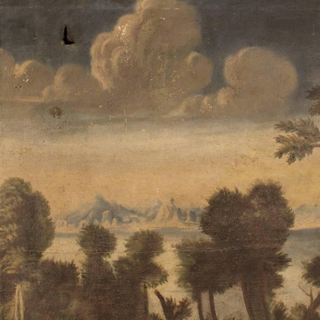 Painted 18th Century Italian Painting Landscape with Architecture