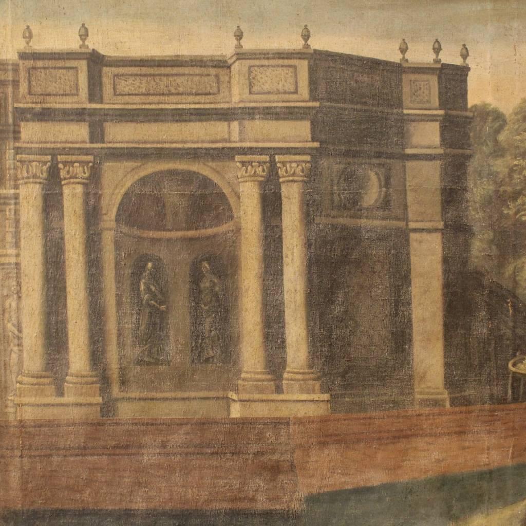 Wood 18th Century Italian Painting Landscape with Architecture