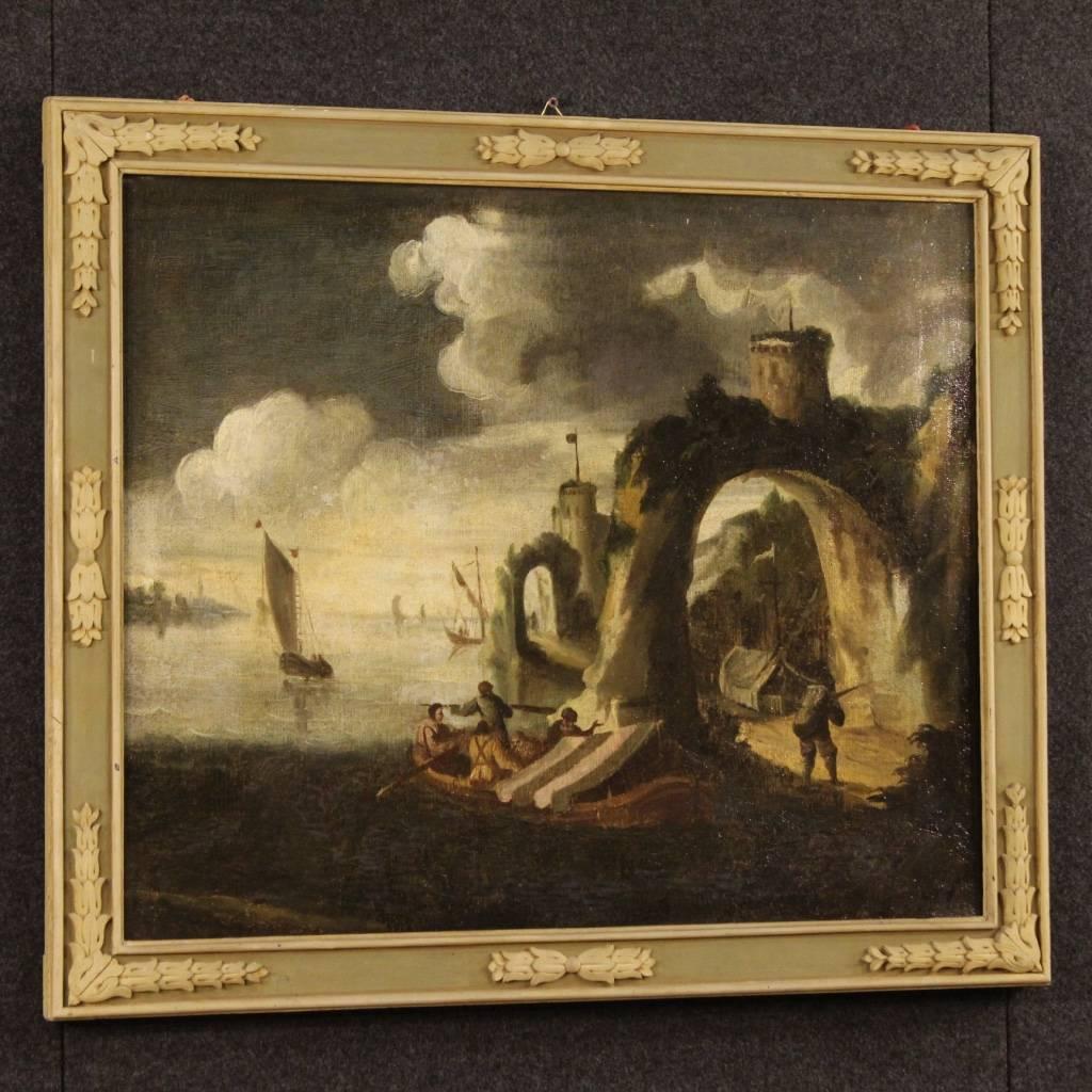 18th Century Italian Seascape Painting Oil on Canvas 1