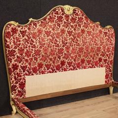 20th Century Venetian Lacquered and Gilt Bed Covered in Red Floral Fabric