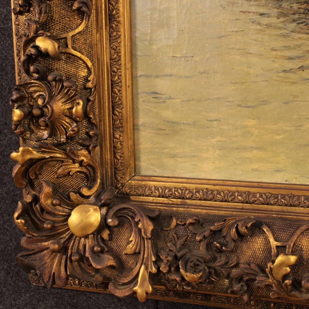 19th Century Dutch Seascape Painting with Golden Frame 3