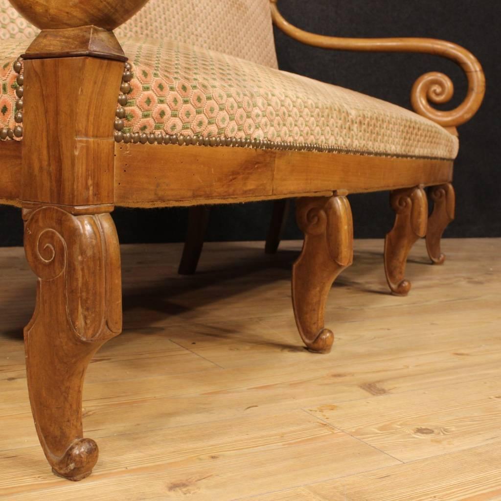 Fabric 19th Century French Sofa in Restoration Style in Walnut