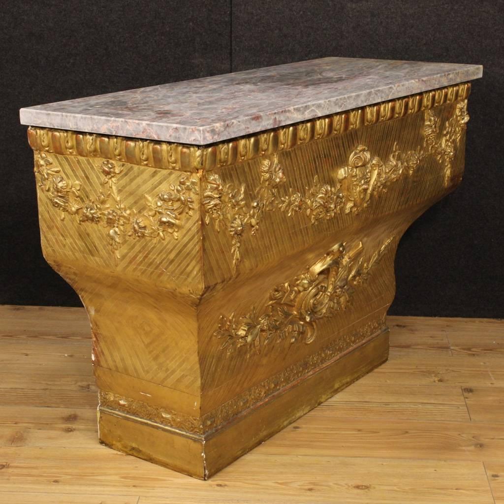 19th Century Spanish Gilt Console Table with Marble Top 4