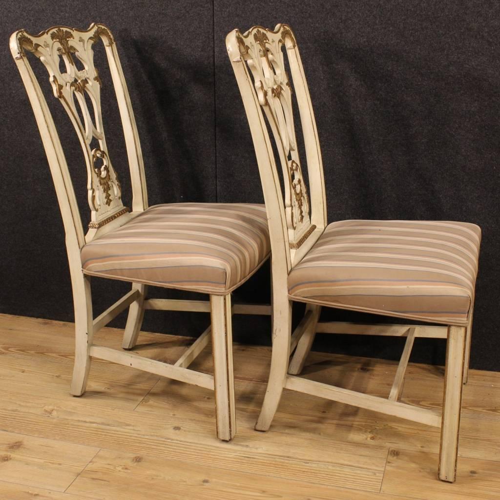 Gilt 20th Century Pair of Lacquered Italian Chairs