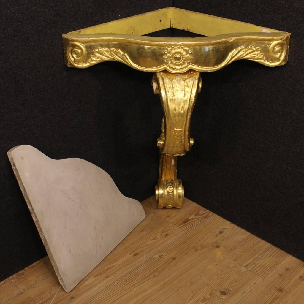 20th Century Italian Golden Wood with Marble Top Console Table, 1950 3