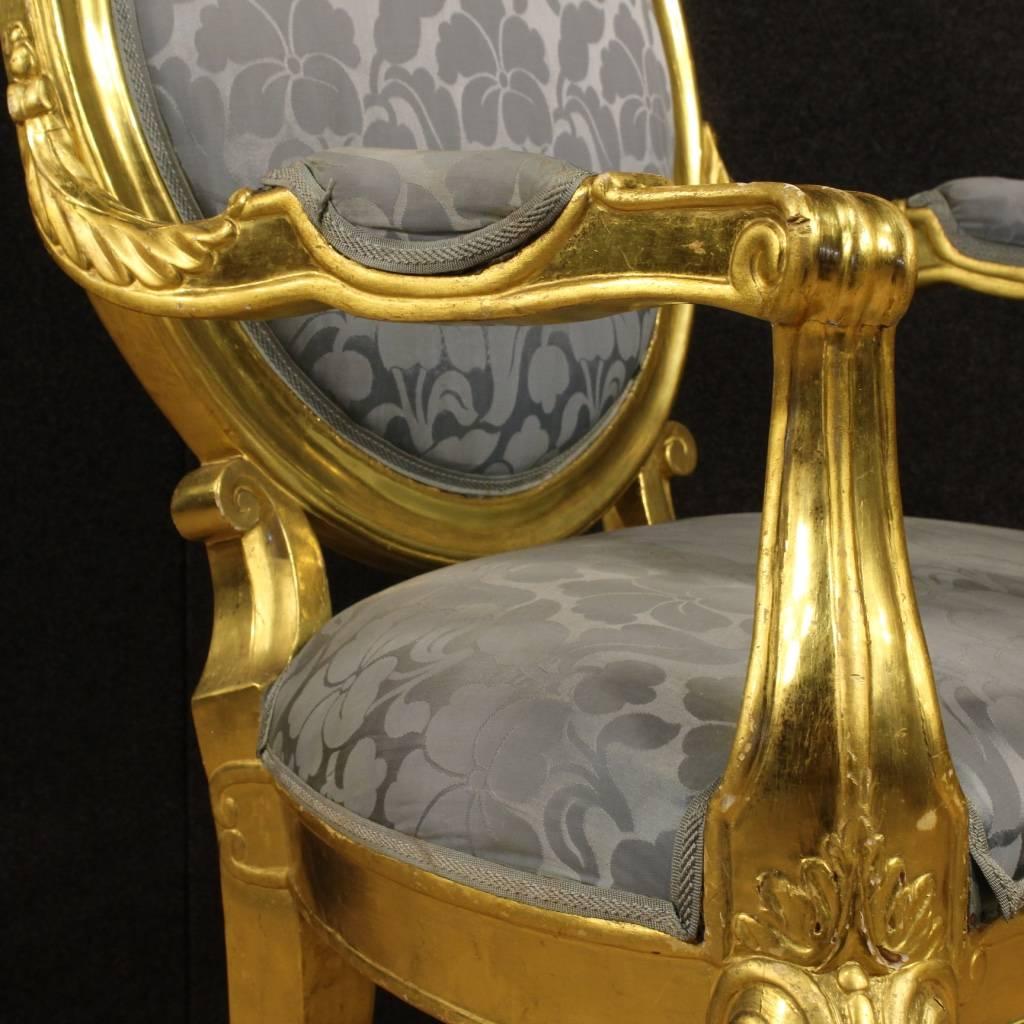 20th Century Pair of Italian Golden Armchairs with Floral Fabric 2