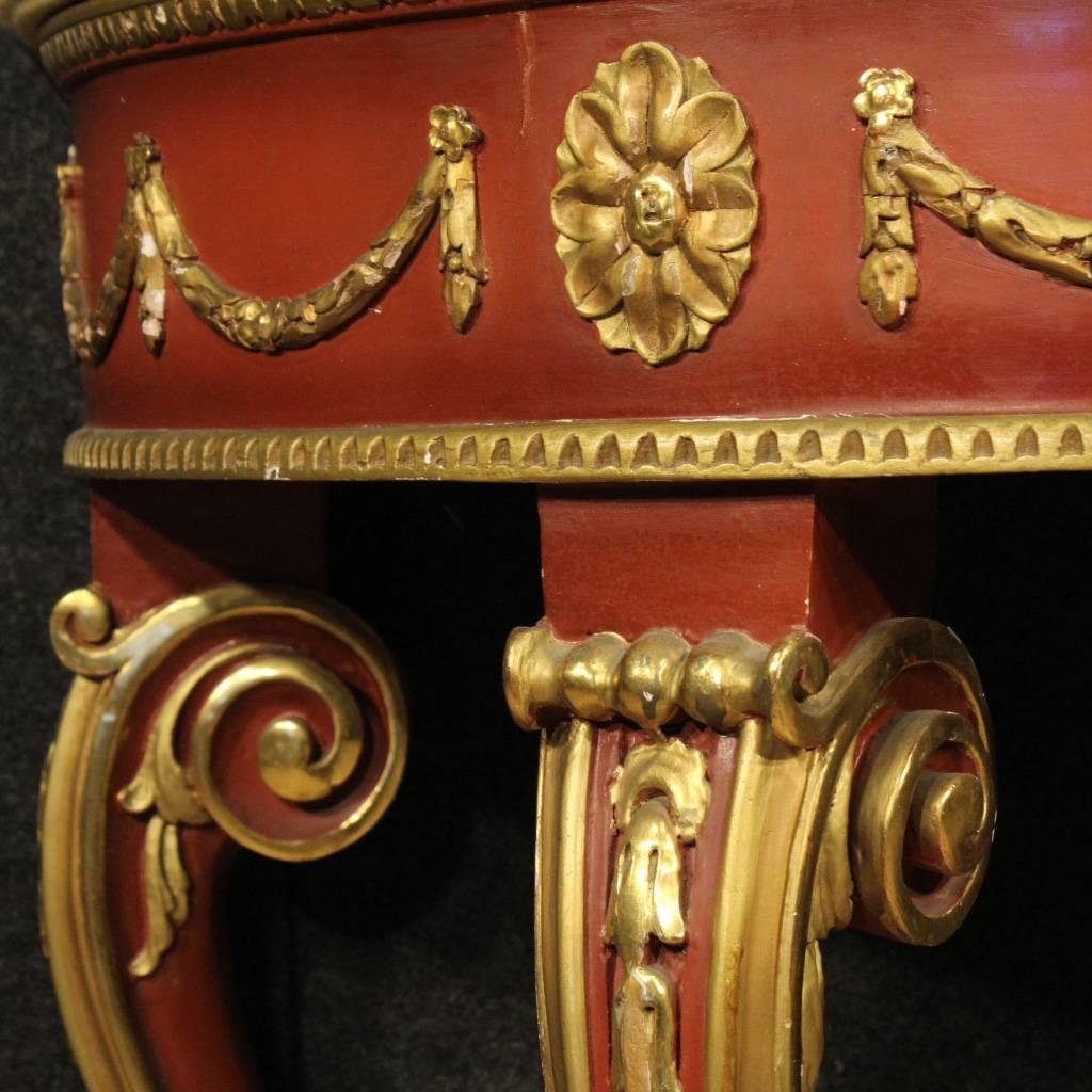 20th Century Italian Lacquered and Gilt Console Table with Marble Top 1