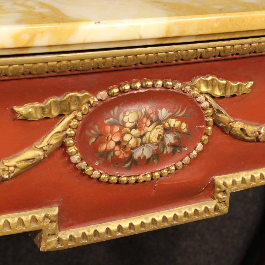 20th Century Italian Lacquered and Gilt Console Table with Marble Top 2