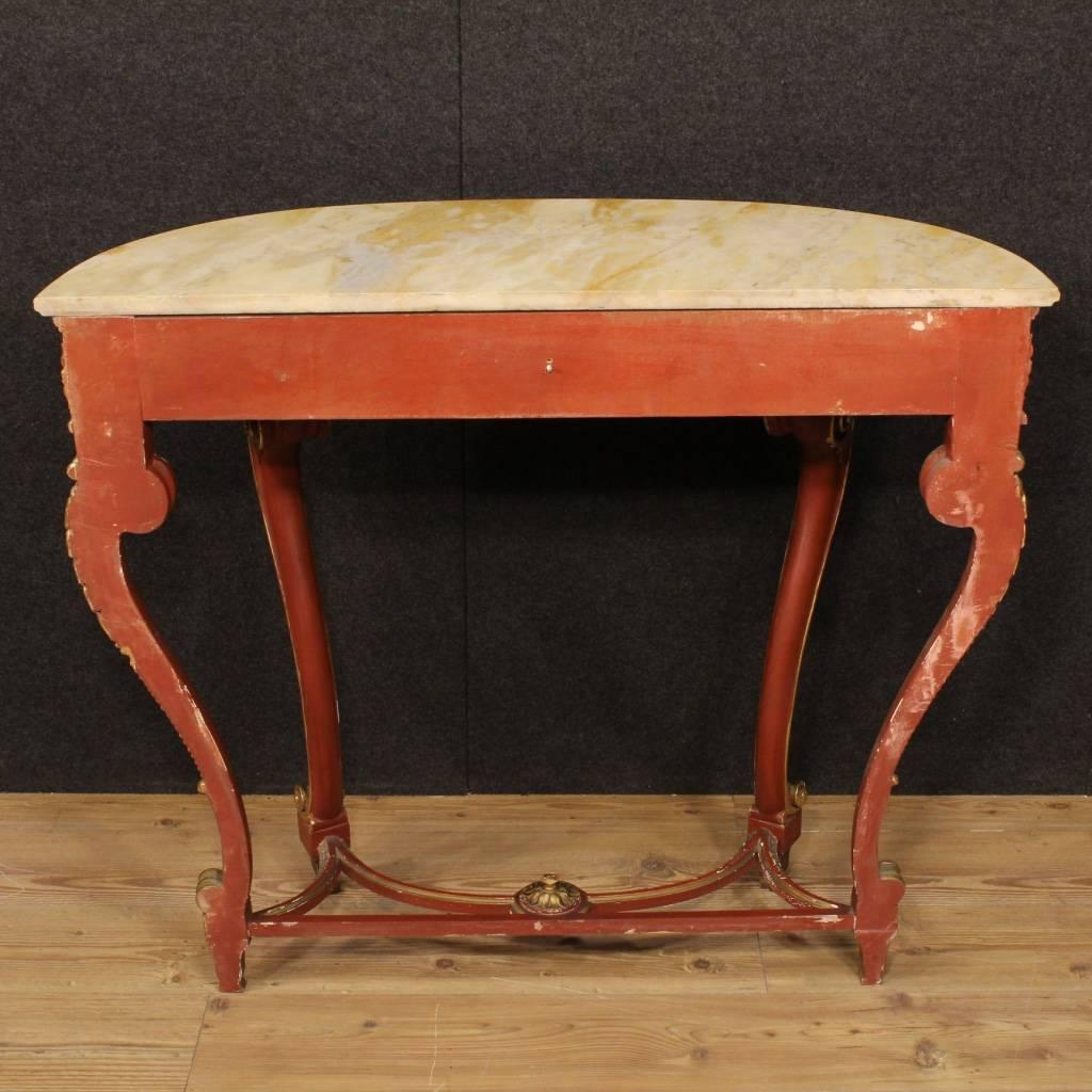 20th Century Italian Lacquered and Gilt Console Table with Marble Top 4