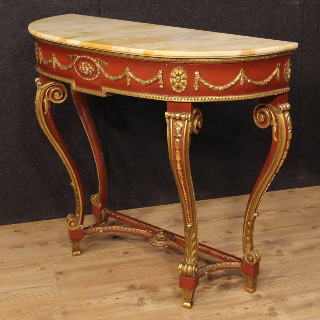 20th Century Italian Lacquered and Gilt Console Table with Marble Top 5