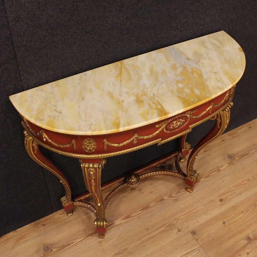 20th Century Italian Lacquered and Gilt Console Table with Marble Top 6