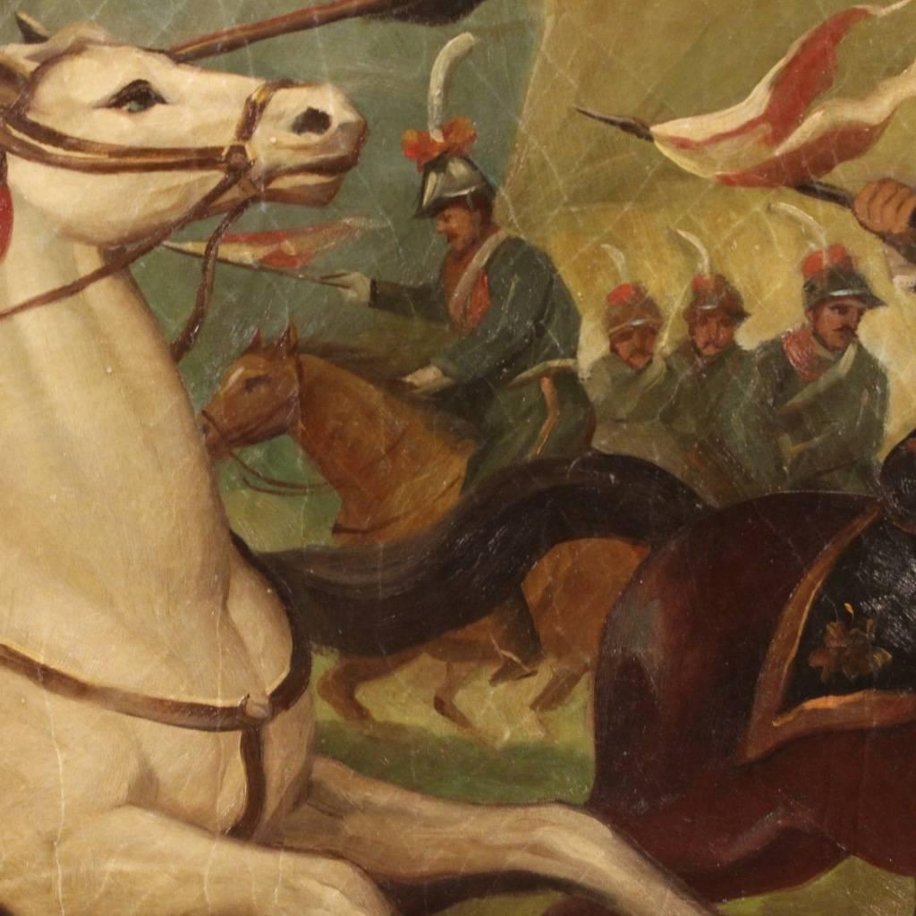 20th Century Italian Painting Battle with Knights In Good Condition In Vicoforte, Piedmont