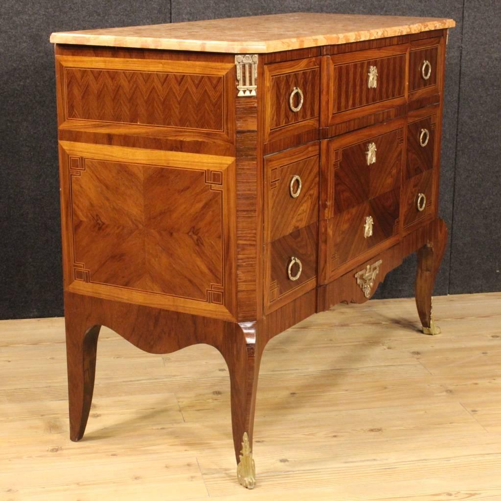 Bronze 20th Century French Inlaid Dresser with Marble Top