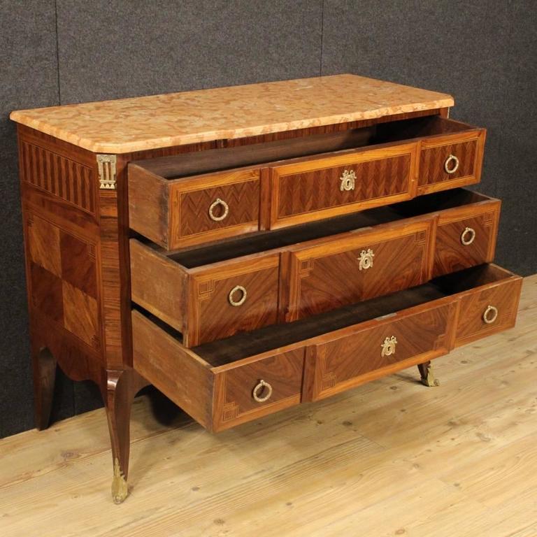 20th Century French Inlaid Dresser with Marble Top at 1stDibs