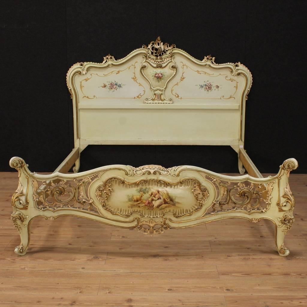 Italian 20th Century Venetian Lacquered and Painted Double Bed