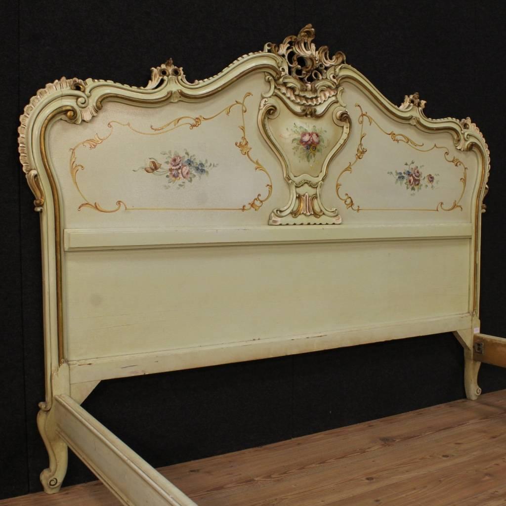 Gilt 20th Century Venetian Lacquered and Painted Double Bed
