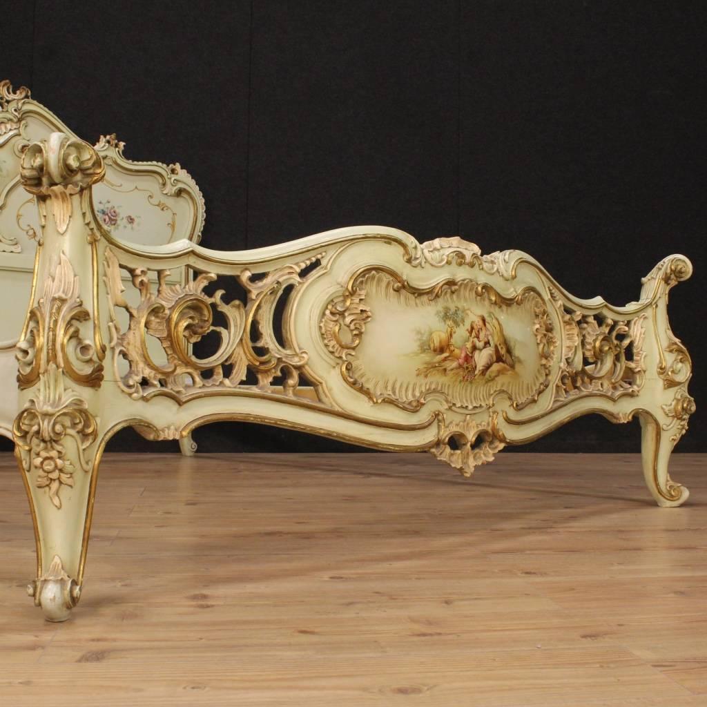 20th Century Venetian Lacquered and Painted Double Bed 1