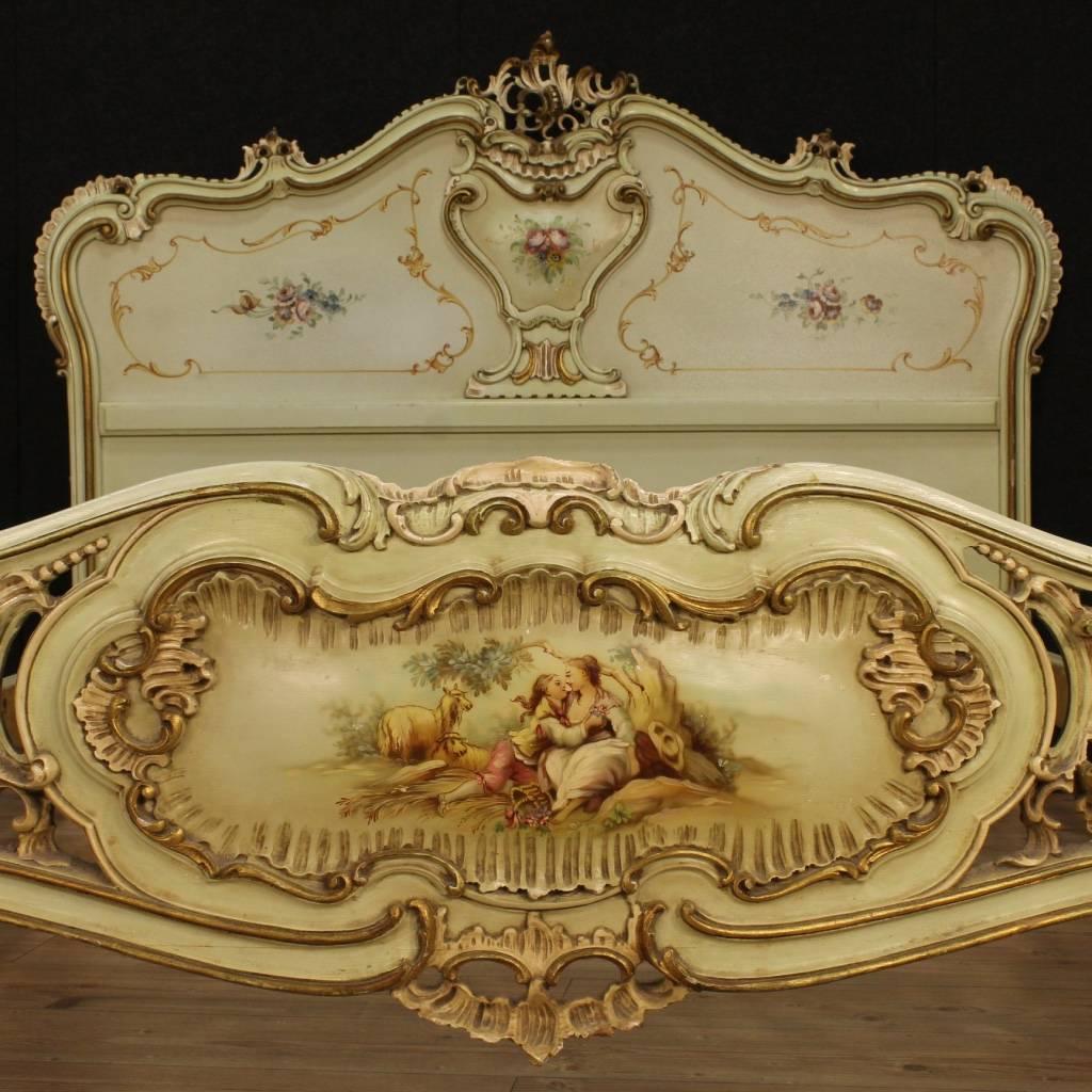 20th Century Venetian Lacquered and Painted Double Bed 2