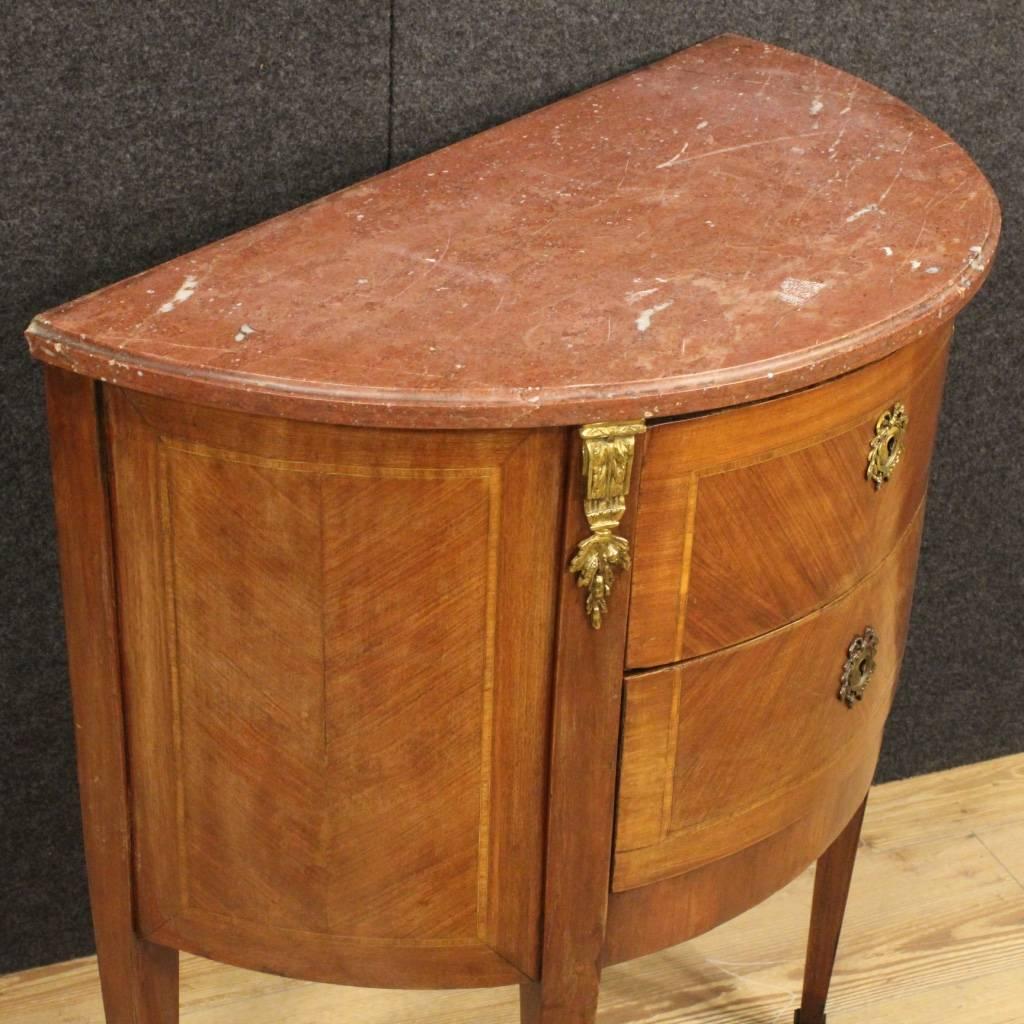 Gilt 20th Century French Demilune Dresser in Louis XVI Style with Marble Top