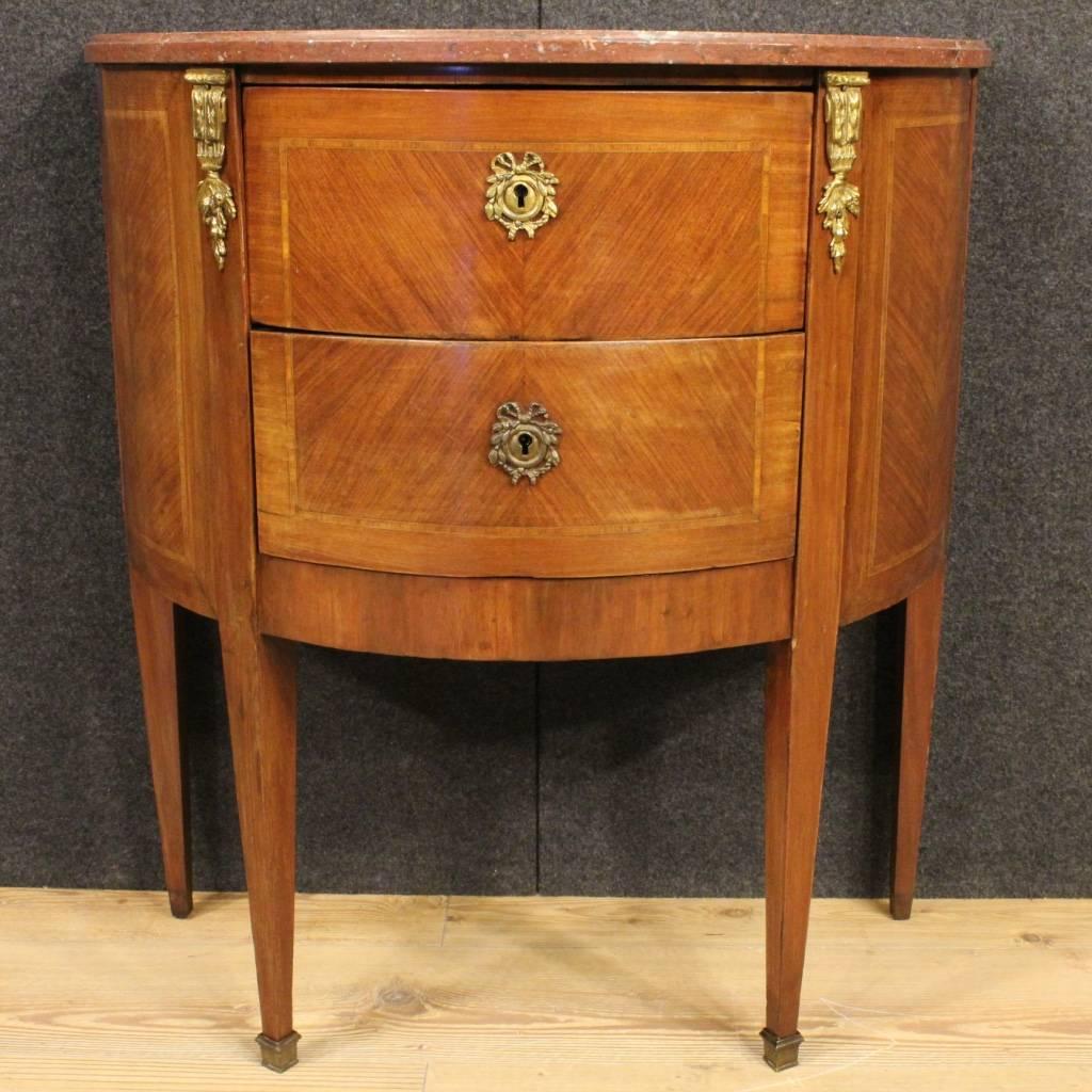 Bronze 20th Century French Demilune Dresser in Louis XVI Style with Marble Top