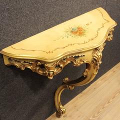 20th Century Venetian Lacquered Console Table with Floral Decorations