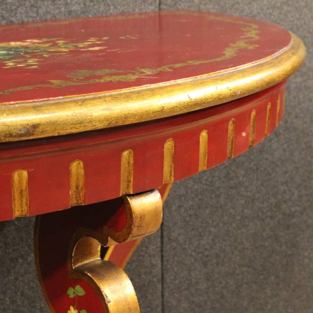 20th Century Italian Lacquered and Painted Demilune Console Table In Good Condition For Sale In Vicoforte, Piedmont