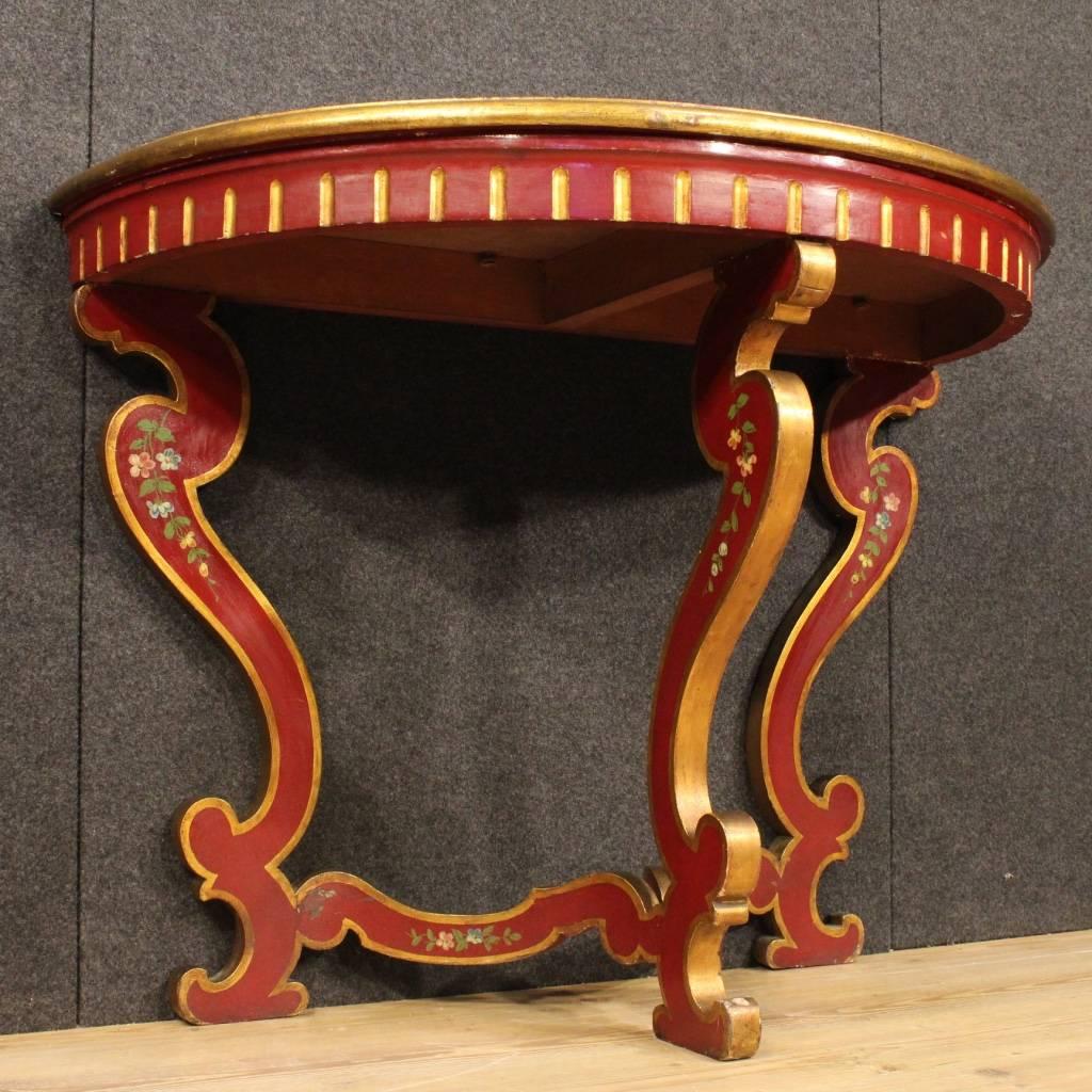 20th Century Italian Lacquered and Painted Demilune Console Table For Sale 5