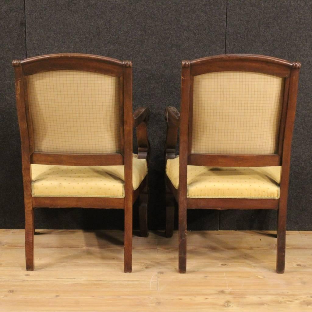 Fabric 19th Century Pair of French Armchairs in Empire Style