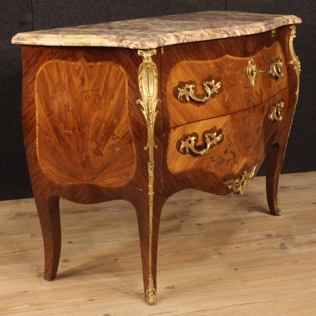 20th Century French Inlaid Dresser in Louis XV Style With Marble Top In Good Condition In Vicoforte, Piedmont