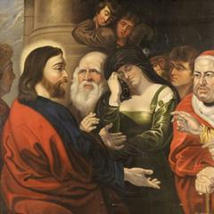18th Century Italian Religious Painting Jesus and the Adulteress