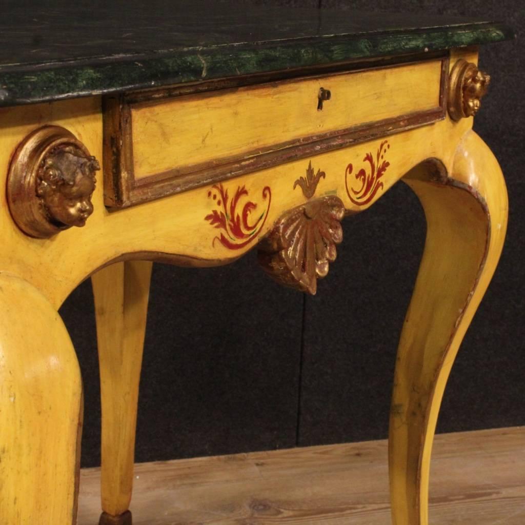 Wood 20th Century Italian Lacquered, Painted and Gilt Side Table