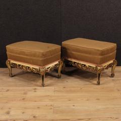 20th Century Pair of Spanish Lacquered and Gilt Footstools