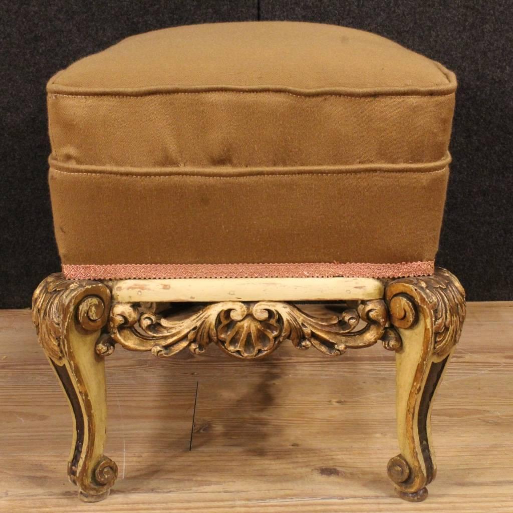 Fabric 20th Century Pair of Spanish Lacquered and Gilt Footstools
