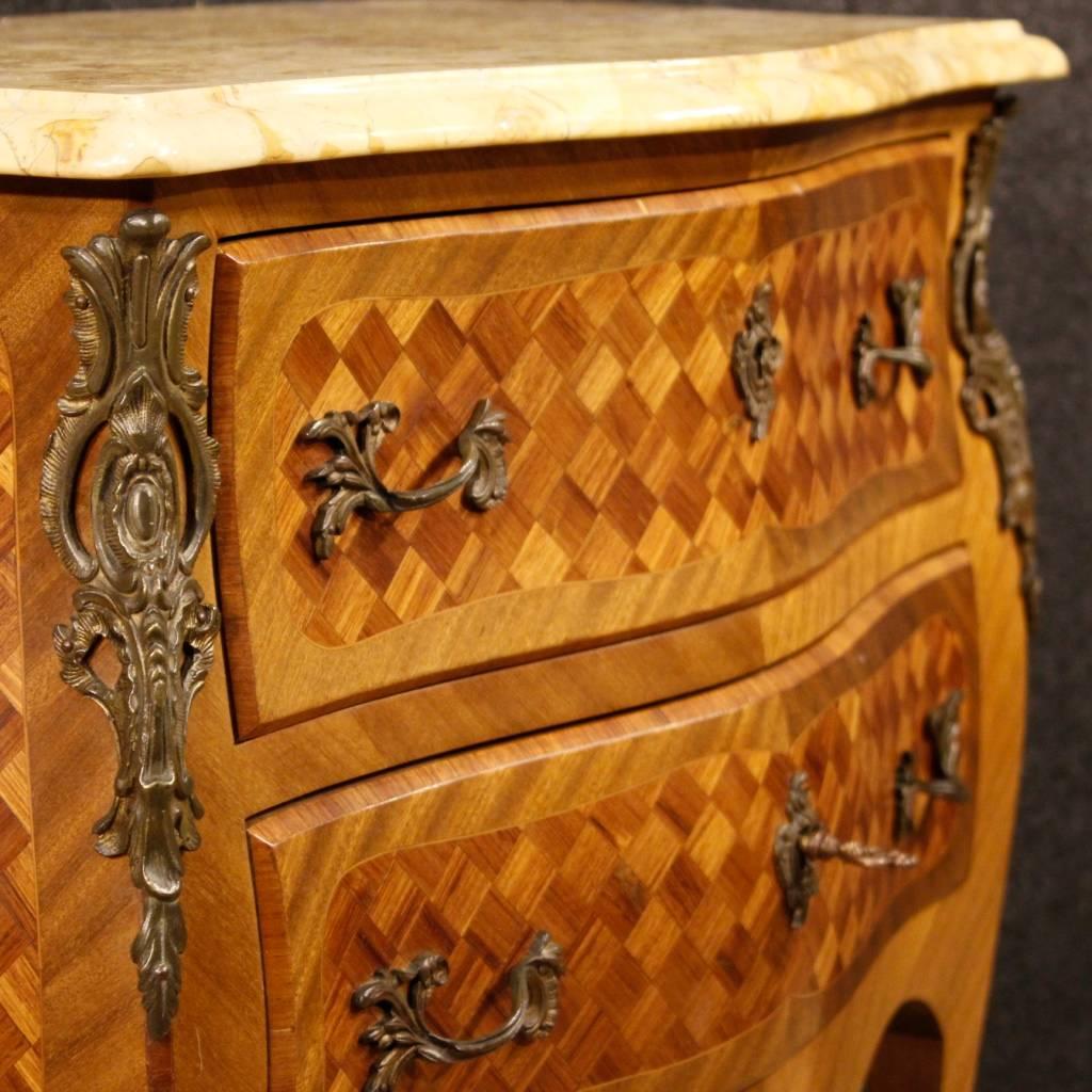 20th Century French Inlaid Dresser in Louis XV Style with Marble Top In Good Condition In Vicoforte, Piedmont